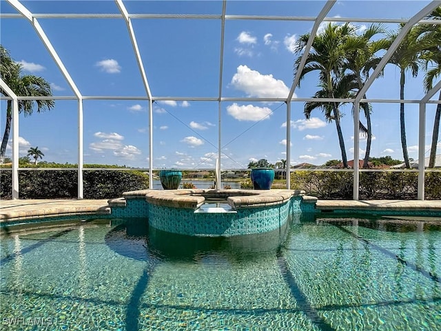 20710 Mystic Way N, Fort Myers, FL 33917 - view of pool featuring glass enclosure and a pool with connected hot tub
