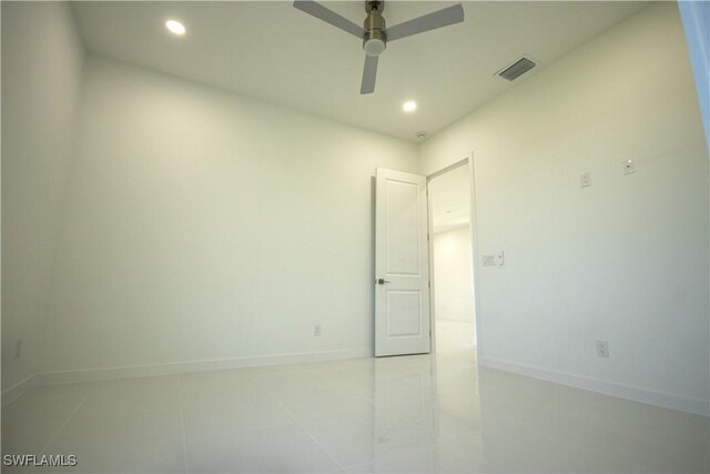 3610 22nd St SW, Lehigh Acres, FL 33976 - unfurnished room featuring recessed lighting, ceiling fan, visible vents, and baseboards