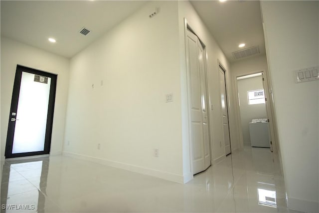 3610 22nd St SW, Lehigh Acres, FL 33976 - empty room featuring washer / dryer, baseboards, recessed lighting, and visible vents