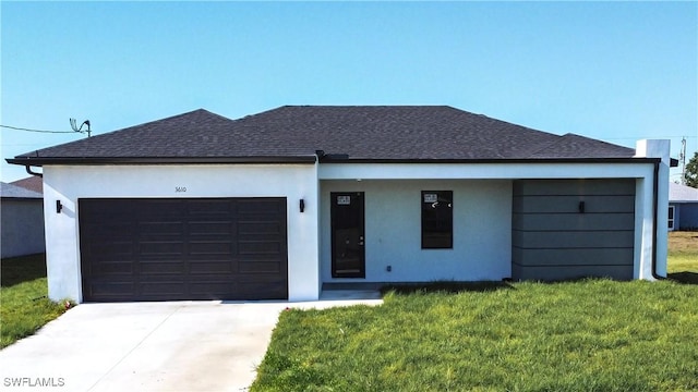 3610 22nd St SW, Lehigh Acres, FL 33976 - ranch-style house with a garage, stucco siding, a front yard, and concrete driveway