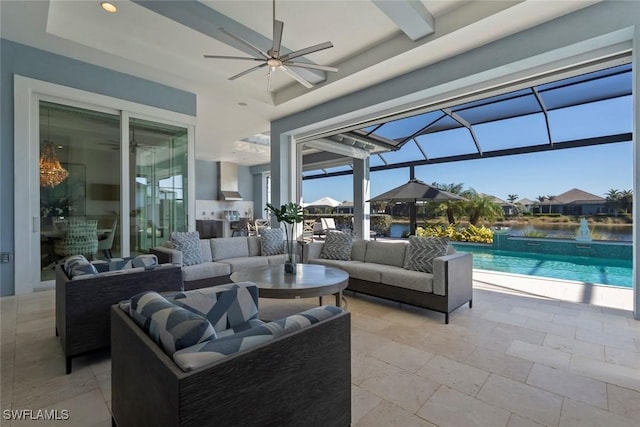6250 Lightbourn Way, Naples, FL 34113 - view of patio / terrace featuring a ceiling fan, outdoor lounge area, and an outdoor pool