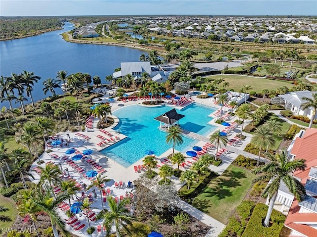 bird's eye view featuring a water view