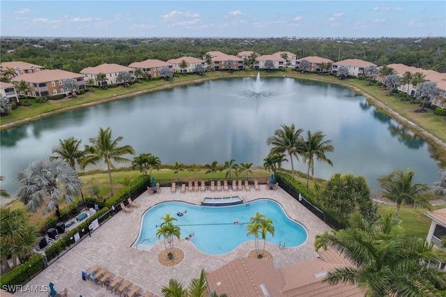 exterior space with a water view