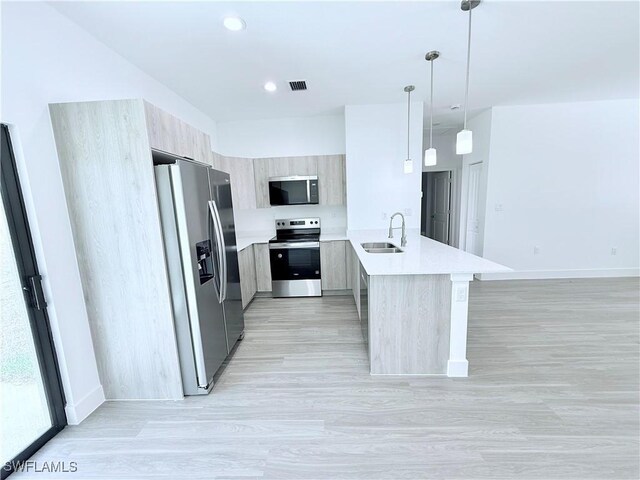 5010 Day Ln, Labelle, FL 33935 - kitchen with appliances with stainless steel finishes, a sink, a peninsula, visible vents, and modern cabinets