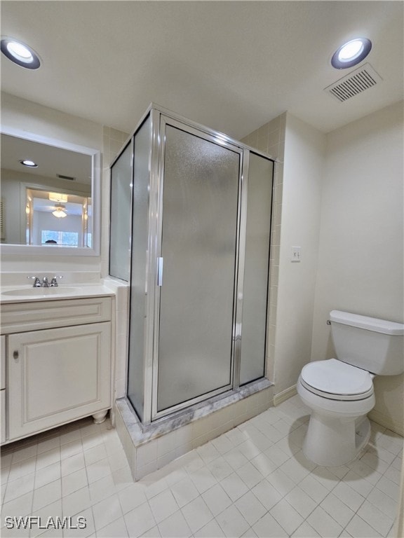 6025 Chardonnay Ln Unit 102, Naples, FL 34119 - full bathroom featuring a shower stall, tile patterned floors, toilet, and recessed lighting