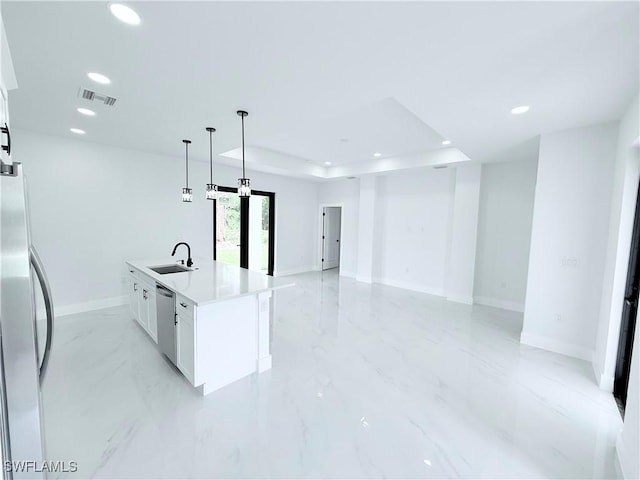 512 Genesee Ave S, Lehigh Acres, FL 33974 - kitchen with a sink, stainless steel appliances, recessed lighting, light marble finish floors, and open floor plan