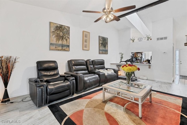 4732 Blackberry Dr, Fort Myers, FL 33905 - living area featuring a ceiling fan, lofted ceiling, and baseboards