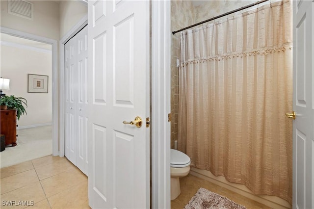 full bath featuring visible vents, tile patterned flooring, and toilet
