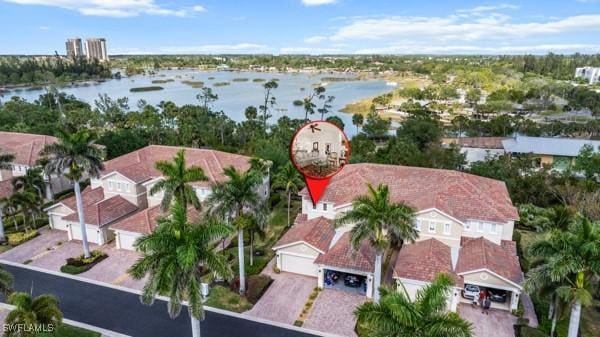 bird's eye view featuring a water view