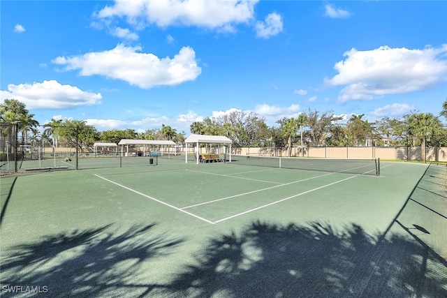 view of tennis court with fence