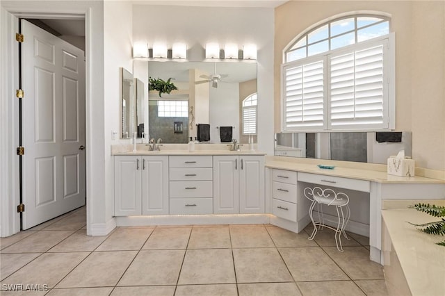 2536 SW 28th Pl, Cape Coral, FL 33914 - full bathroom with a sink, tile patterned flooring, ceiling fan, and double vanity