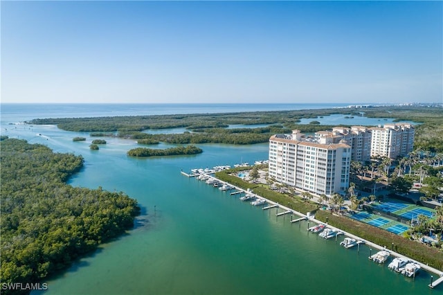 bird's eye view featuring a water view