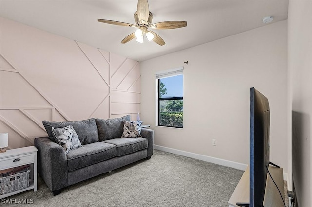 16000 Shoebutton Ct, North Fort Myers, FL 33917 - carpeted living area with baseboards and a ceiling fan