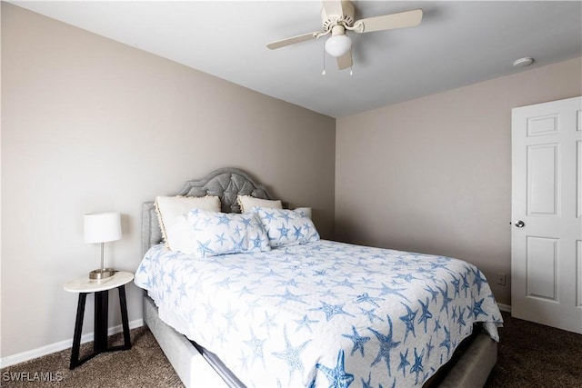 1209 SW 36th Ter, Cape Coral, FL 33914 - bedroom with dark carpet, baseboards, and a ceiling fan