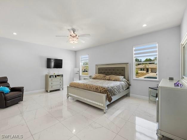 27257 Pinecrest Ln, Bonita Springs, FL 34135 - bedroom featuring ceiling fan, recessed lighting, and marble finish floor