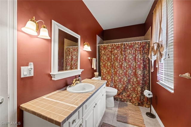 12541 Allendale Cir, Fort Myers, FL 33912 - full bath featuring toilet, a shower with curtain, tile patterned floors, and vanity
