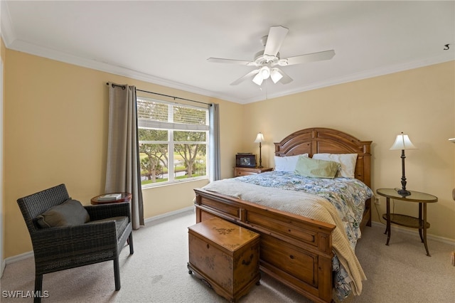 12541 Allendale Cir, Fort Myers, FL 33912 - bedroom featuring crown molding, light carpet, baseboards, and ceiling fan