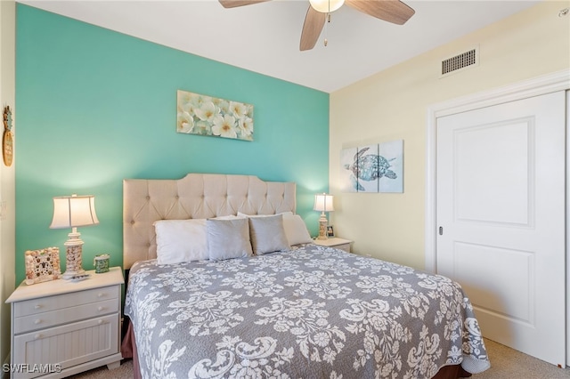 5781 Cape Harbour Dr Unit 610, Cape Coral, FL 33914 - carpeted bedroom with visible vents and a ceiling fan