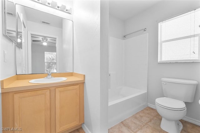 1401 NW 16th Pl, Cape Coral, FL 33993 - full bathroom featuring toilet, vanity, washtub / shower combination, tile patterned floors, and baseboards