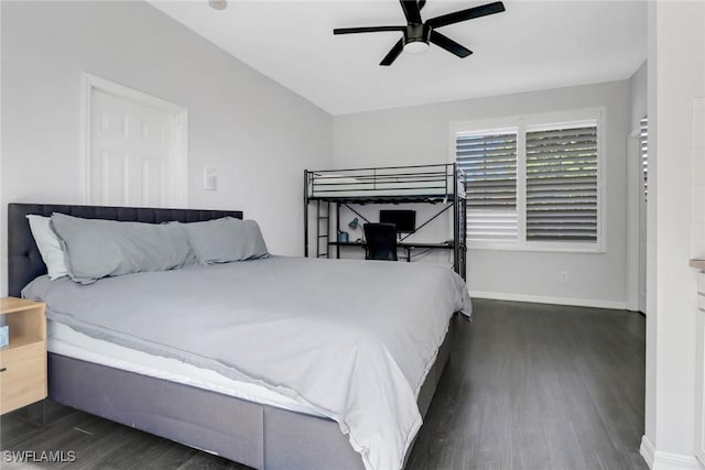 14831 Blackbird Ln, Fort Myers, FL 33919 - bedroom featuring dark wood-style floors, baseboards, and ceiling fan