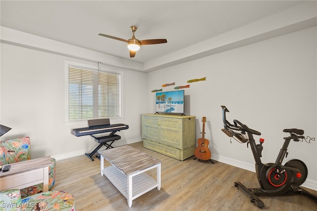 3414 Hancock Bridge Pkwy Unit 502, North Fort Myers, FL 33903 - workout area featuring light wood-style flooring, ceiling fan, and baseboards