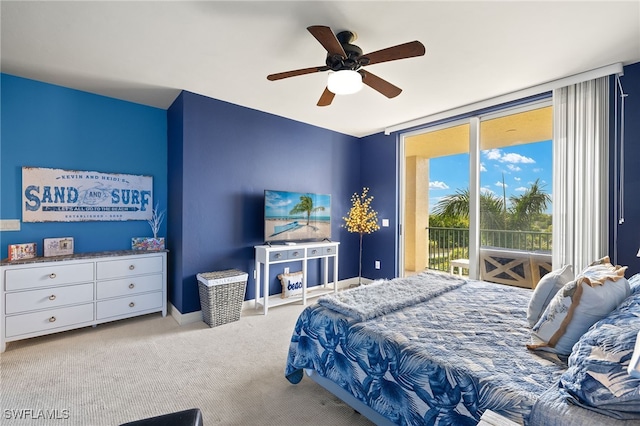3414 Hancock Bridge Pkwy Unit 502, North Fort Myers, FL 33903 - carpeted bedroom with access to exterior, a ceiling fan, and baseboards