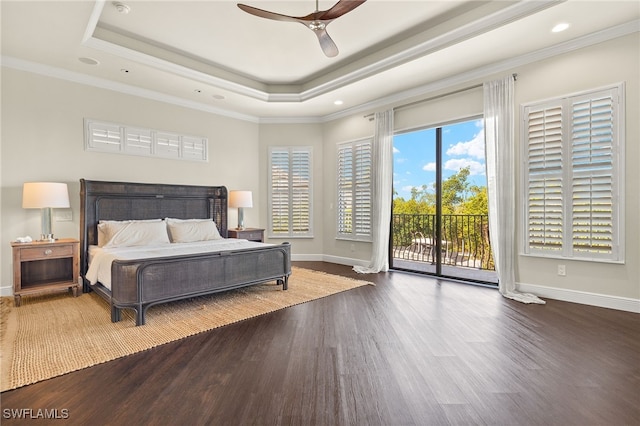 15460 Catalpa Cove Ln, Fort Myers, FL 33908 - bedroom featuring access to exterior, wood finished floors, baseboards, crown molding, and recessed lighting