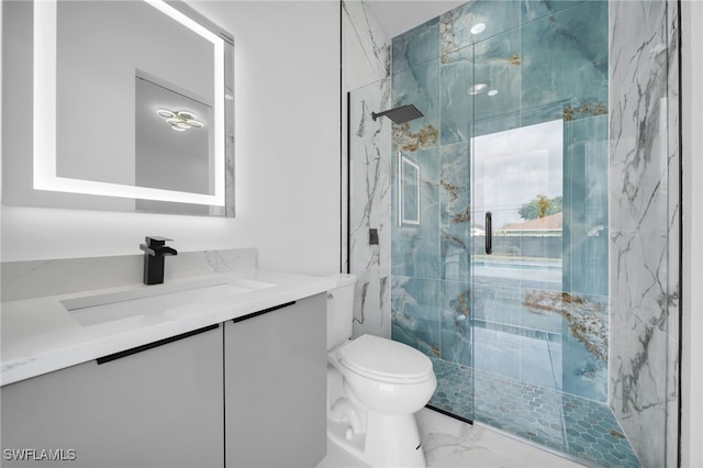 4026 SE 3rd Ave, Cape Coral, FL 33904 - full bath featuring toilet, a marble finish shower, marble finish floor, and vanity