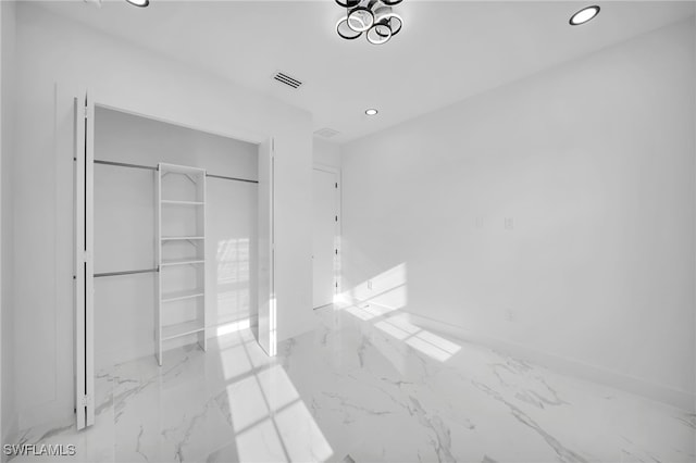4026 SE 3rd Ave, Cape Coral, FL 33904 - unfurnished bedroom with recessed lighting, visible vents, marble finish floor, and a closet
