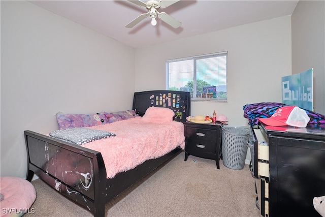 bedroom with carpet floors and a ceiling fan