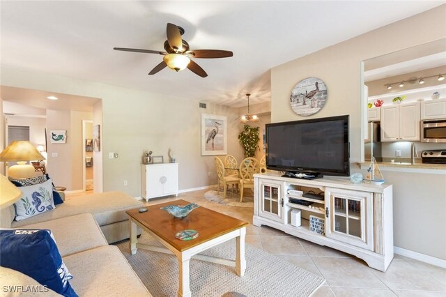 11019 Mill Creek Way Unit 903, Fort Myers, FL 33913 - living room featuring ceiling fan, light tile patterned flooring, and visible vents