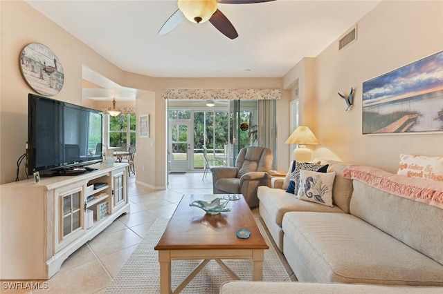 11019 Mill Creek Way Unit 903, Fort Myers, FL 33913 - living area featuring a ceiling fan, visible vents, and light tile patterned floors