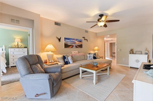 11019 Mill Creek Way Unit 903, Fort Myers, FL 33913 - living room featuring visible vents, ceiling fan, and light tile patterned floors
