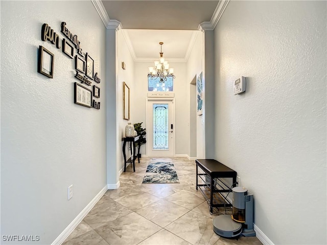 2846 Via Piazza Loop, Fort Myers, FL 33905 - entryway with baseboards, an inviting chandelier, ornamental molding, and a high ceiling