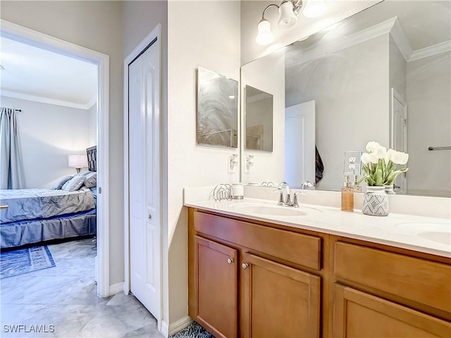2846 Via Piazza Loop, Fort Myers, FL 33905 - full bath featuring double vanity, ornamental molding, a sink, and ensuite bath