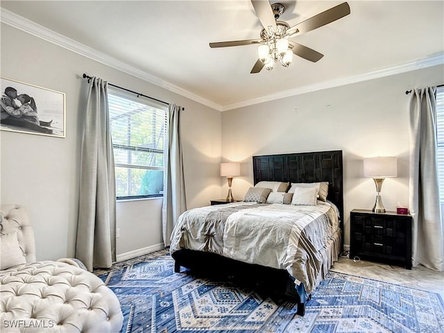 2846 Via Piazza Loop, Fort Myers, FL 33905 - bedroom with crown molding, baseboards, and a ceiling fan