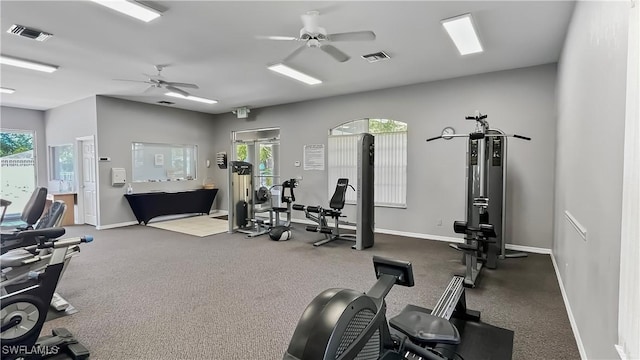 17942 Oakmont Ridge Cir, Fort Myers, FL 33967 - gym with a ceiling fan, healthy amount of natural light, and baseboards