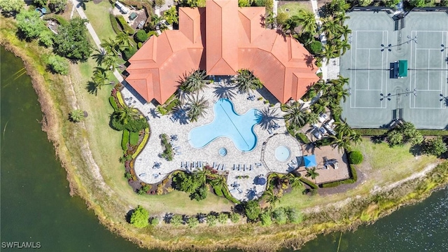 aerial view with a water view