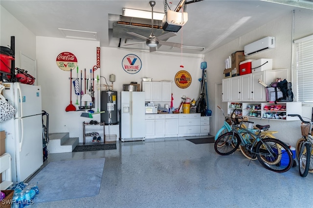 931 Snowberry Ct, Marco Island, FL 34145 - garage with a wall unit AC, freestanding refrigerator, water heater, white fridge with ice dispenser, and a garage door opener
