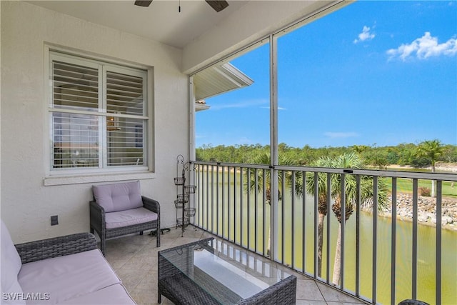 7505 Stoneybrook Dr Unit 746, Naples, FL 34112 - balcony with a water view and ceiling fan