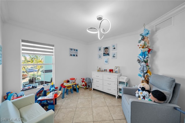 202 NE 16th Ter, Cape Coral, FL 33909 - game room with crown molding, light tile patterned flooring, and visible vents