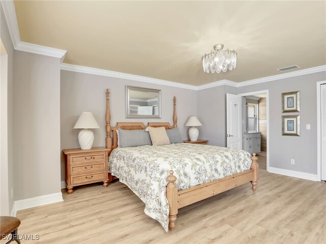11526 Forest Mere Dr, Bonita Springs, FL 34135 - bedroom with light wood finished floors, ornamental molding, baseboards, and visible vents