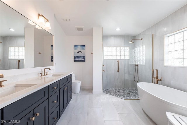 full bath featuring a tile shower, a sink, and a healthy amount of sunlight