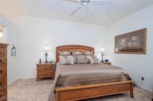 bedroom featuring ceiling fan and baseboards