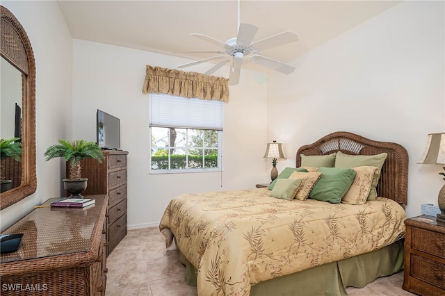 bedroom featuring baseboards and ceiling fan