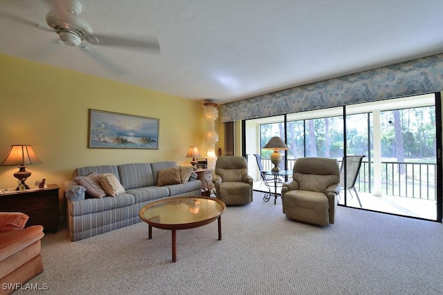 25402 Golf Lake Cir Unit 114, Bonita Springs, FL 34135 - carpeted living area featuring a ceiling fan