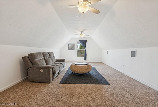 239 Leawood Cir, Naples, FL 34104 - sitting room featuring carpet, lofted ceiling, baseboards, and ceiling fan