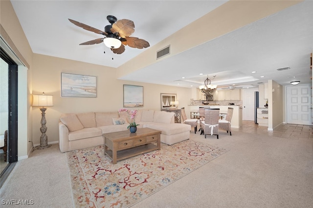 1400 Blue Point Ave Unit 202, Naples, FL 34102 - living area with ceiling fan, light carpet, a raised ceiling, recessed lighting, and baseboards