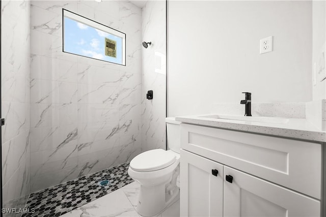 836 Clow St E, Lehigh Acres, FL 33974 - full bath with vanity, marble finish floor, a marble finish shower, and toilet