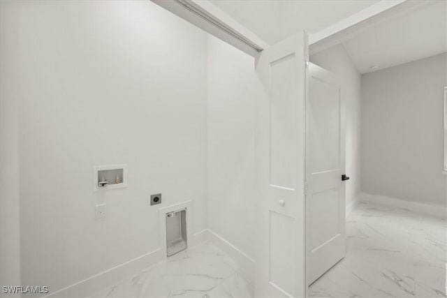 836 Clow St E, Lehigh Acres, FL 33974 - washroom featuring hookup for an electric dryer, light marble finish floors, and washer hookup